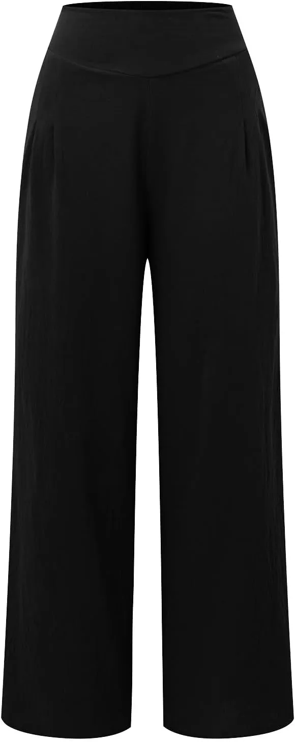 Women's Linen Summer Trendy Pants Elastic Waisted Stretchy Slim-Fit Palazzo Lounge Pants Office