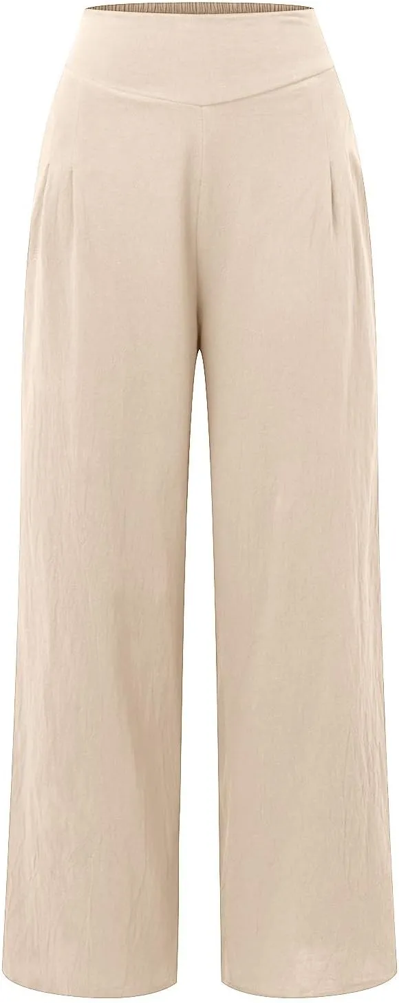 Women's Linen Summer Trendy Pants Elastic Waisted Stretchy Slim-Fit Palazzo Lounge Pants Office
