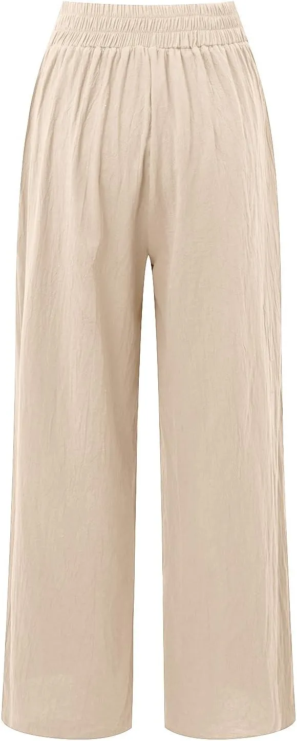 Women's Linen Summer Trendy Pants Elastic Waisted Stretchy Slim-Fit Palazzo Lounge Pants Office