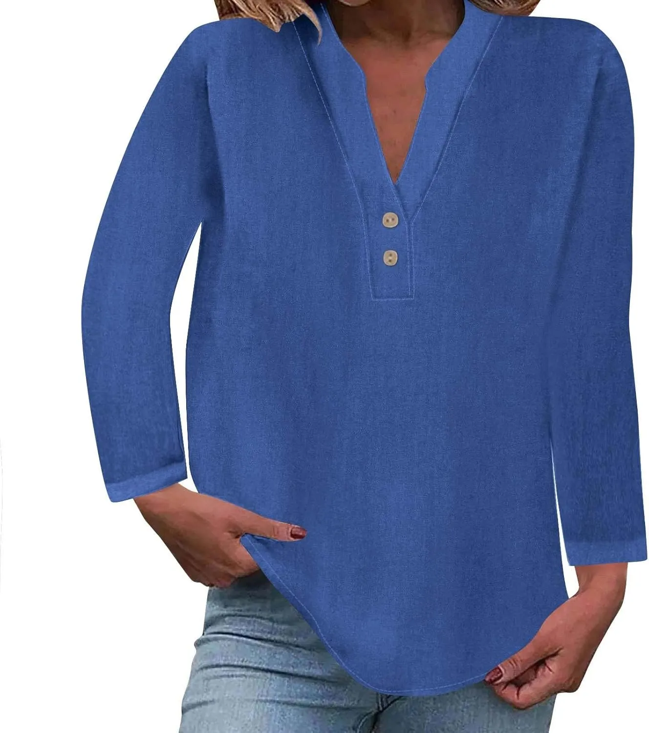 Women's Long Sleeve T Shirts Button Down V Neck Tunic Classic Loose Fit Blouses 2024 Fall Trendy Casual Daily Tops