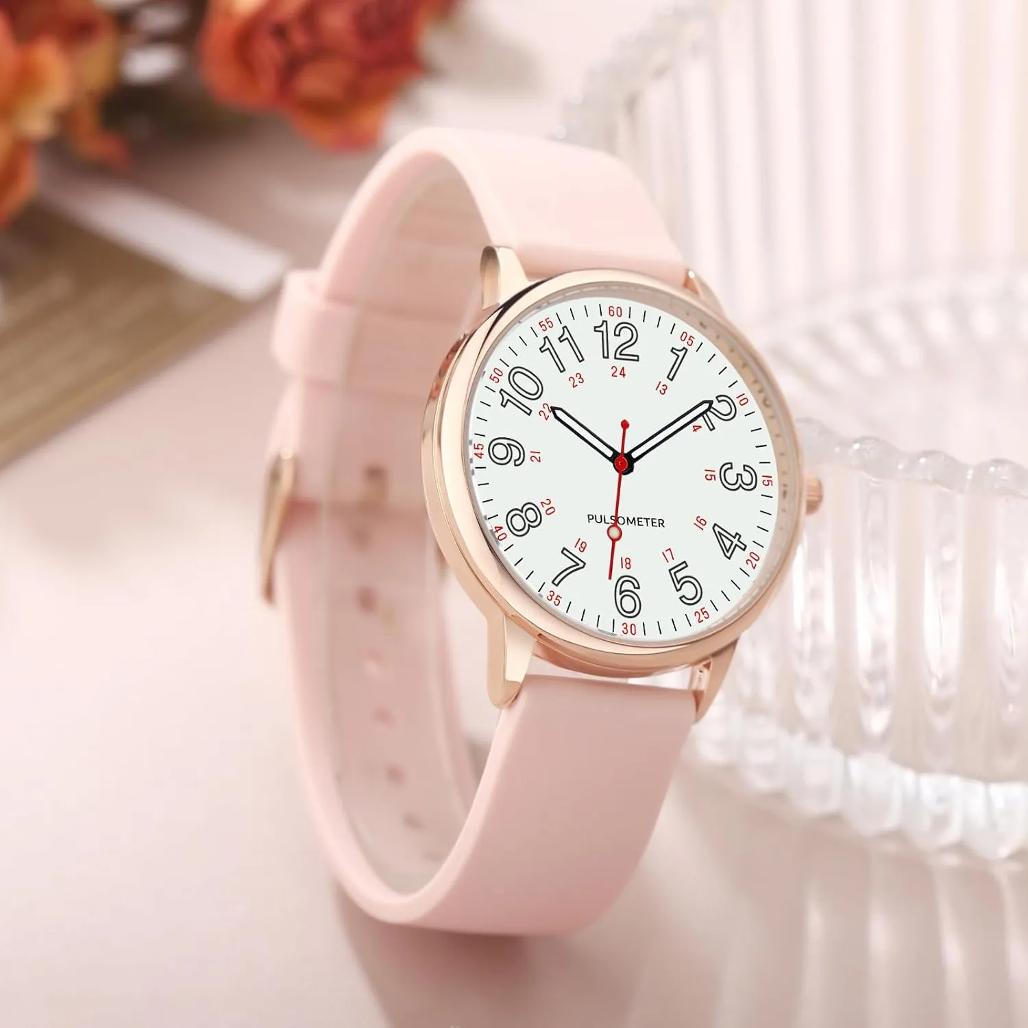 Women's Nurse Watch Easy to Read Quartz Women's Watch 24Hour Daily Waterproof Analog Wrist Watches Silicone Soft Strap