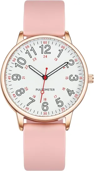 Women's Nurse Watch Easy to Read Quartz Women's Watch 24Hour Daily Waterproof Analog Wrist Watches Silicone Soft Strap