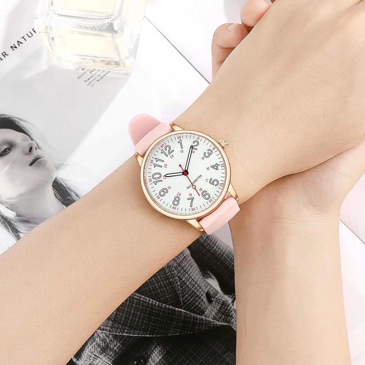 Women's Nurse Watch Easy to Read Quartz Women's Watch 24Hour Daily Waterproof Analog Wrist Watches Silicone Soft Strap