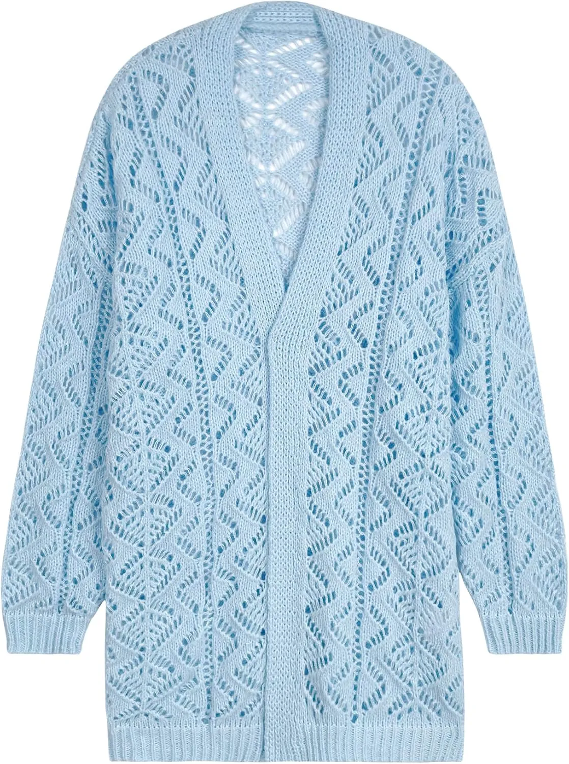 Womens Oversized Cute Crochet Chunky Knit Long Cardigan Fall 2024 Sexy Hollow Out Open Front Sweater Cardigans