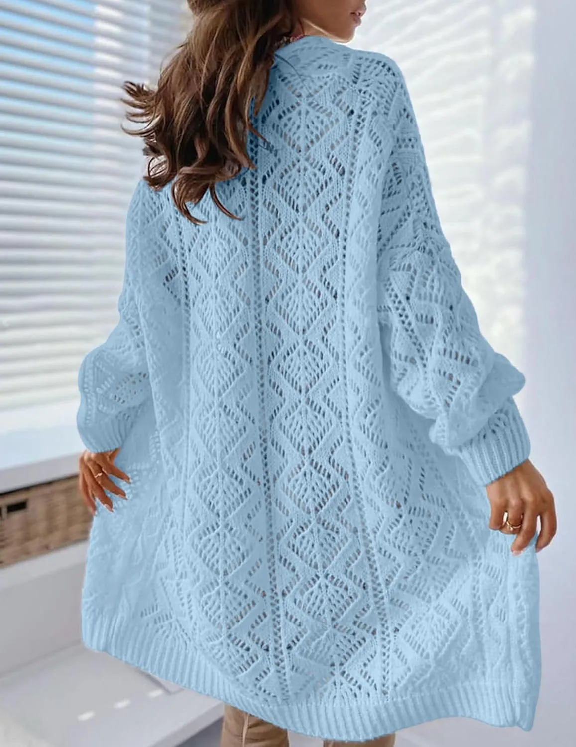 Womens Oversized Cute Crochet Chunky Knit Long Cardigan Fall 2024 Sexy Hollow Out Open Front Sweater Cardigans