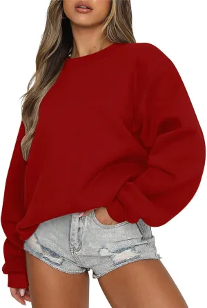 Womens Oversized Sweatshirts Hoodies Fleece Crew Neck Pullover Sweaters Casual Comfy Fall Fashion Outfits Clothes 2024