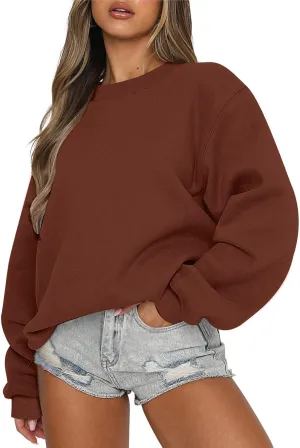 Womens Oversized Sweatshirts Hoodies Fleece Crew Neck Pullover Sweaters Casual Comfy Fall Fashion Outfits Clothes 2024