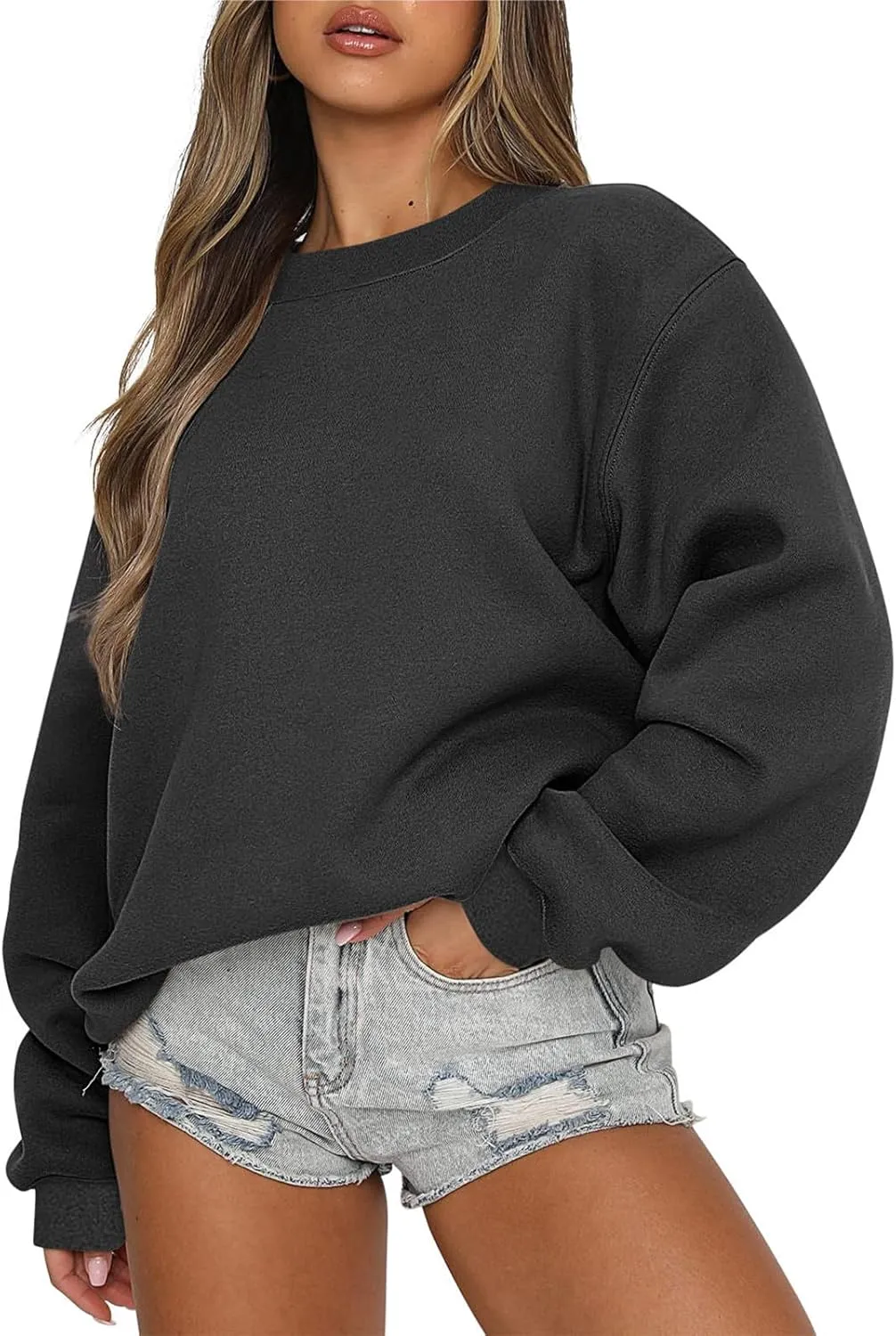 Womens Oversized Sweatshirts Hoodies Fleece Crew Neck Pullover Sweaters Casual Comfy Fall Fashion Outfits Clothes 2024