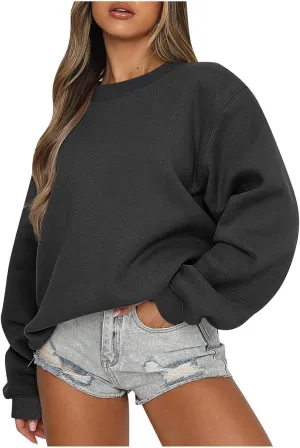 Womens Oversized Sweatshirts Hoodies Fleece Crew Neck Pullover Sweaters Casual Comfy Fall Fashion Outfits Clothes 2024