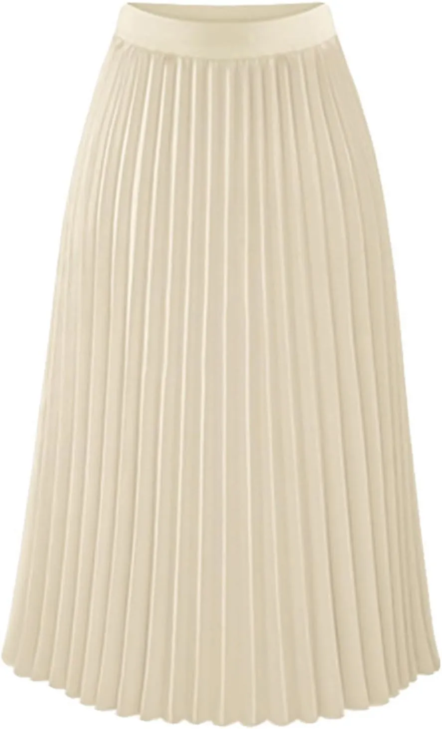 Womens Pleated Midi Skirt High Elastic Waist Chiffon Skirt Knee Length Swing A-Line Casual Flowy Skirts