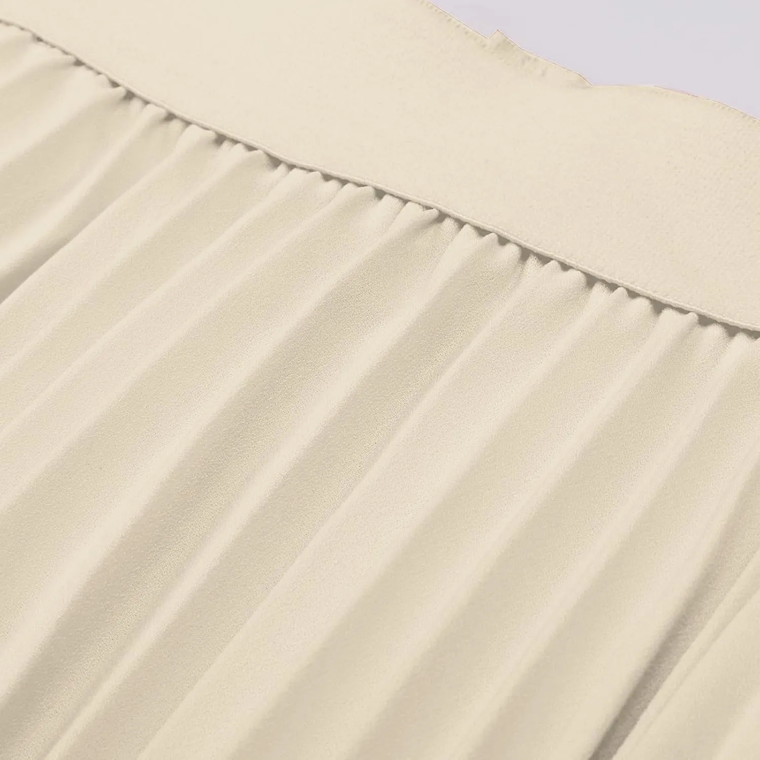 Womens Pleated Midi Skirt High Elastic Waist Chiffon Skirt Knee Length Swing A-Line Casual Flowy Skirts