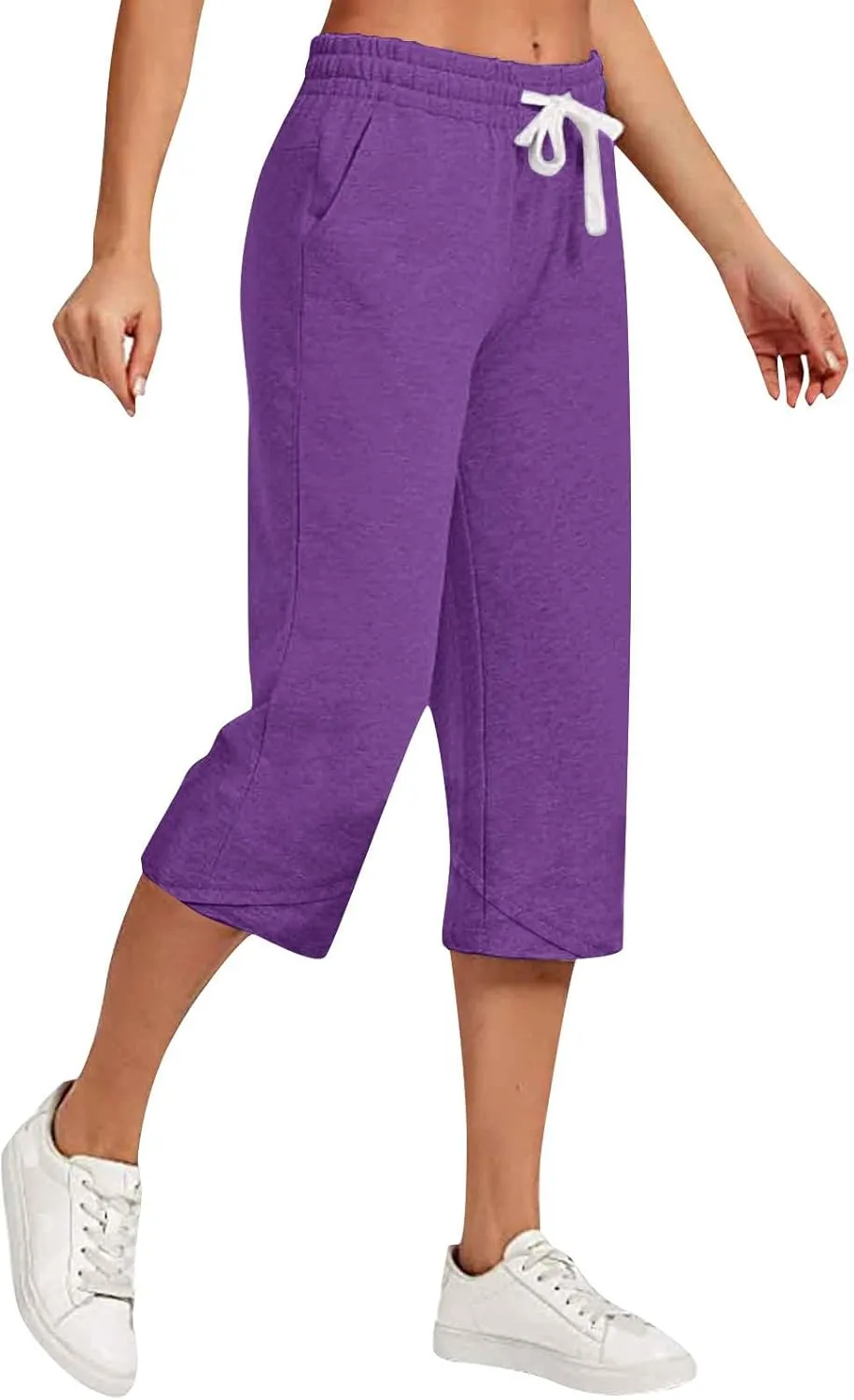 Women's Plus Size Drawstring Solid Linen Casual Relaxed Capri Pants - Loose Elastic Waist Summer Versatile Trousers