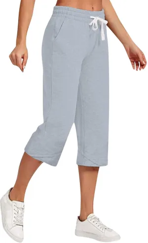 Women's Plus Size Drawstring Solid Linen Casual Relaxed Capri Pants - Loose Elastic Waist Summer Versatile Trousers
