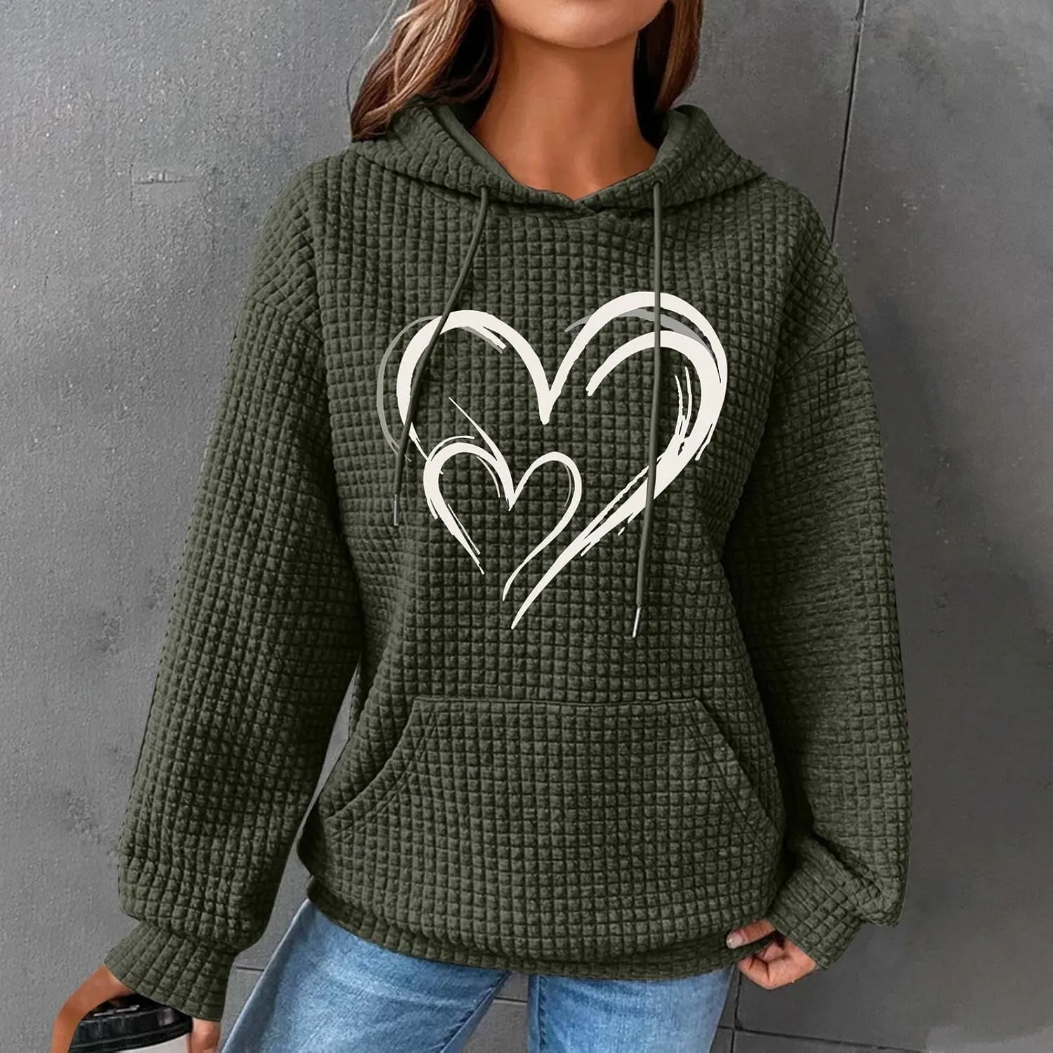 Women's Printed Oversized Hoodies Pullover Sweatshirts, 2024 Outfits Lose Basic Comfy Pullover Sweaters