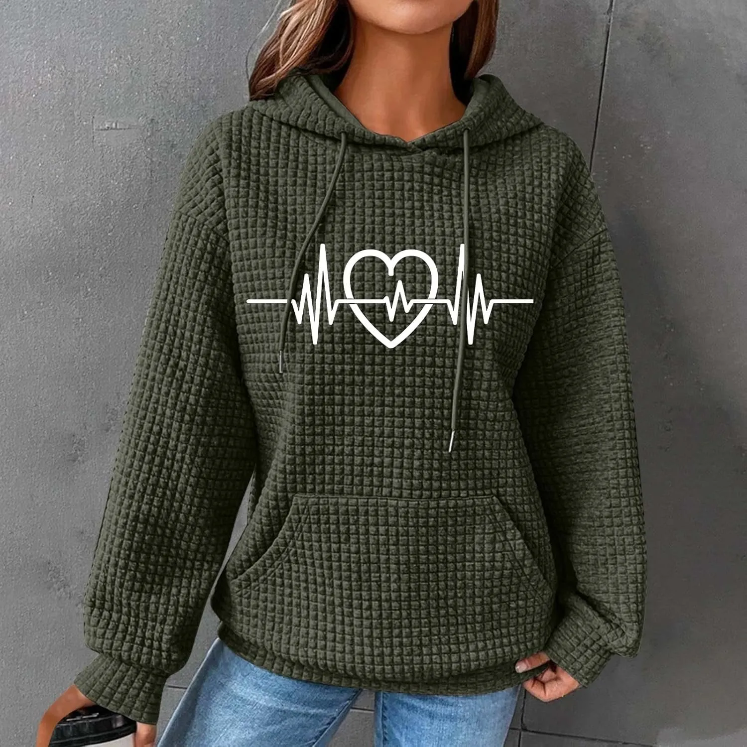 Women's Printed Oversized Hoodies Pullover Sweatshirts, 2024 Outfits Lose Basic Comfy Pullover Sweaters