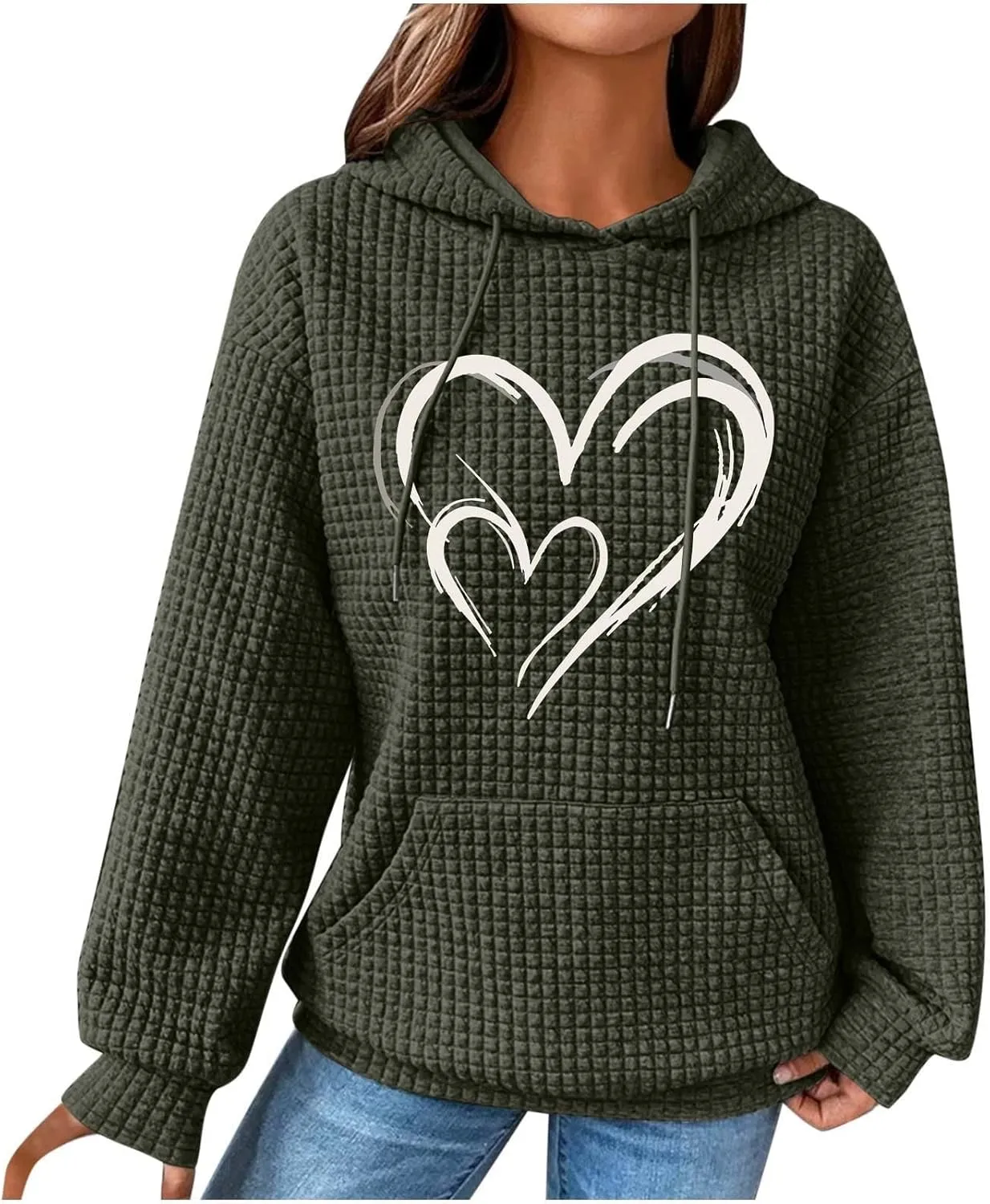 Women's Printed Oversized Hoodies Pullover Sweatshirts, 2024 Outfits Lose Basic Comfy Pullover Sweaters