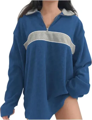 Womens Quarter Zip Oversized Hoodies Fleece Long Sleeve Tunics Sweaters Comfy Fall Outfits 2024 y2k Winter Clothes
