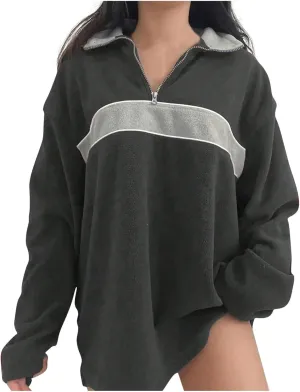 Womens Quarter Zip Oversized Hoodies Fleece Long Sleeve Tunics Sweaters Comfy Fall Outfits 2024 y2k Winter Clothes