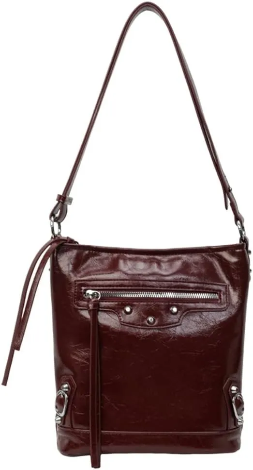 Womens Shoulder Crossbody Bag Vegan Leather Purse Y2k Large Bucket Handbag Zipper Tote Top Handle Satchel