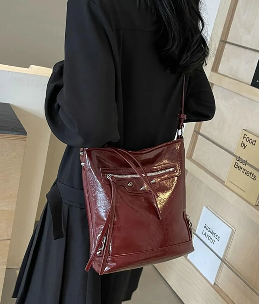 Womens Shoulder Crossbody Bag Vegan Leather Purse Y2k Large Bucket Handbag Zipper Tote Top Handle Satchel