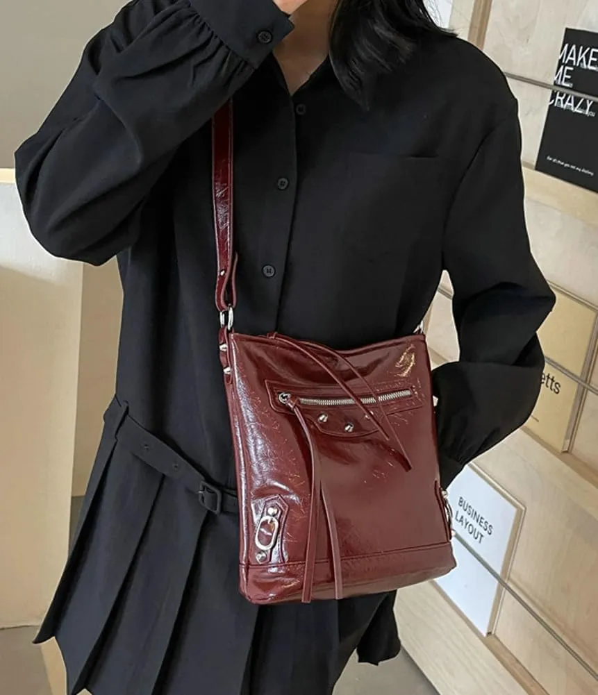 Womens Shoulder Crossbody Bag Vegan Leather Purse Y2k Large Bucket Handbag Zipper Tote Top Handle Satchel