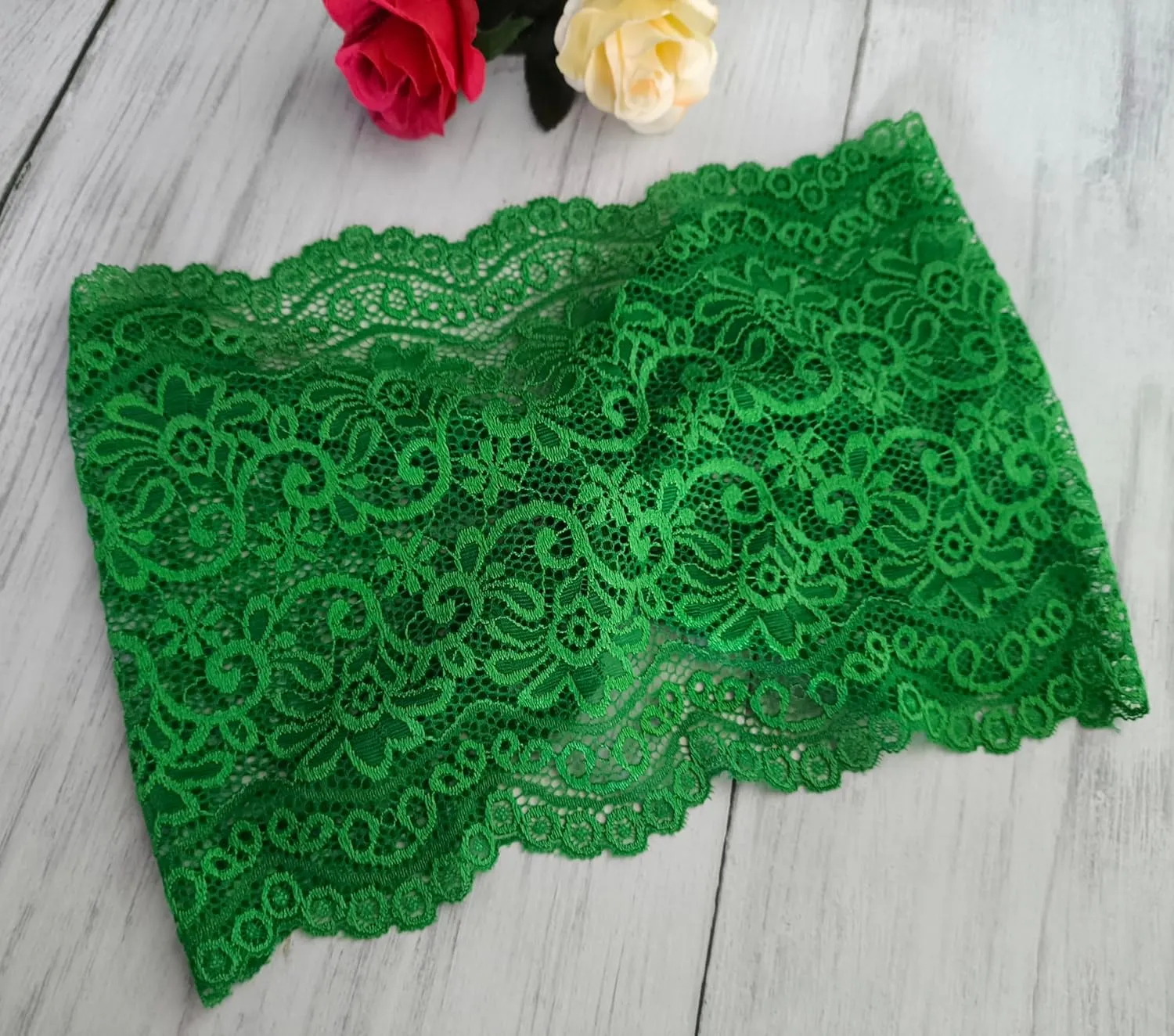 Women's Stretch Wide Turban Lace Headbands - Yoga Headwraps (Green, One Size)