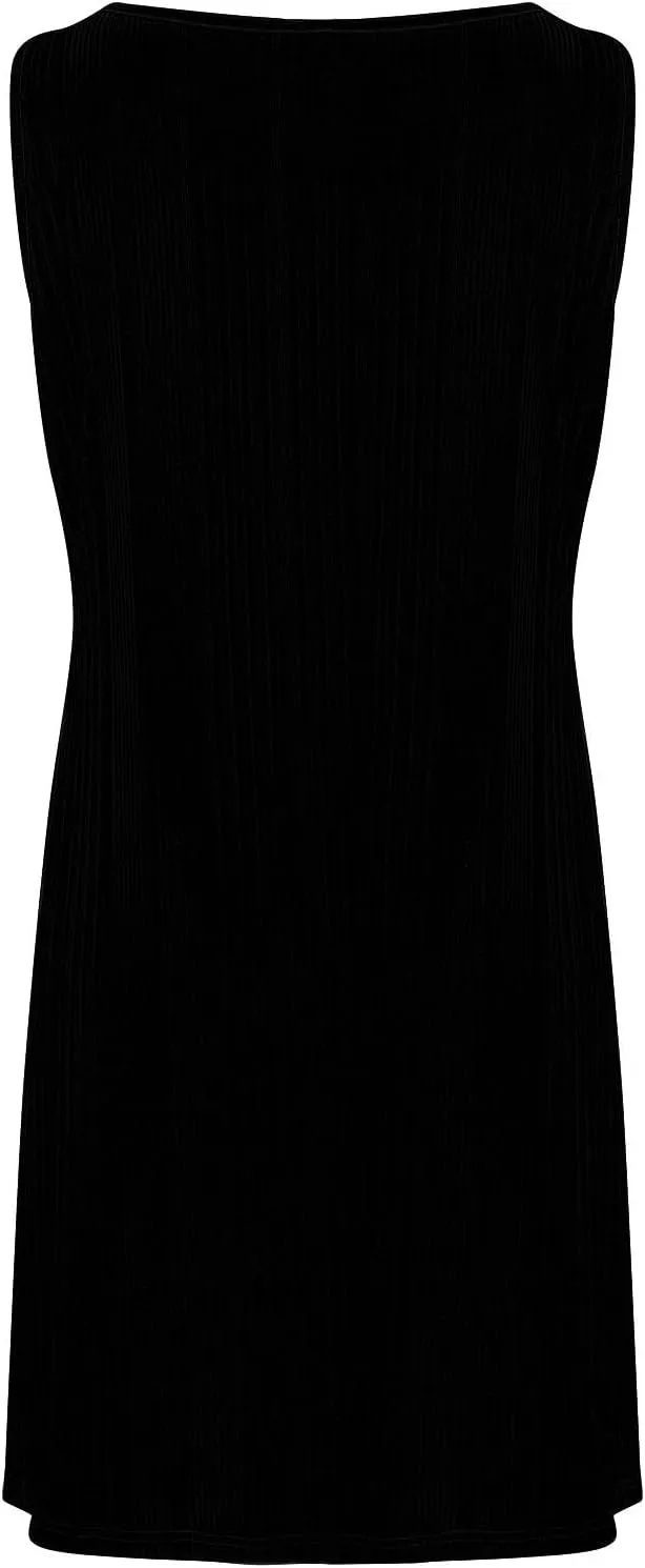 Womens Summer Sleeveless Mini Dress Crewneck Casual A Line Pleated Cover Ups Swing Tank Dresses