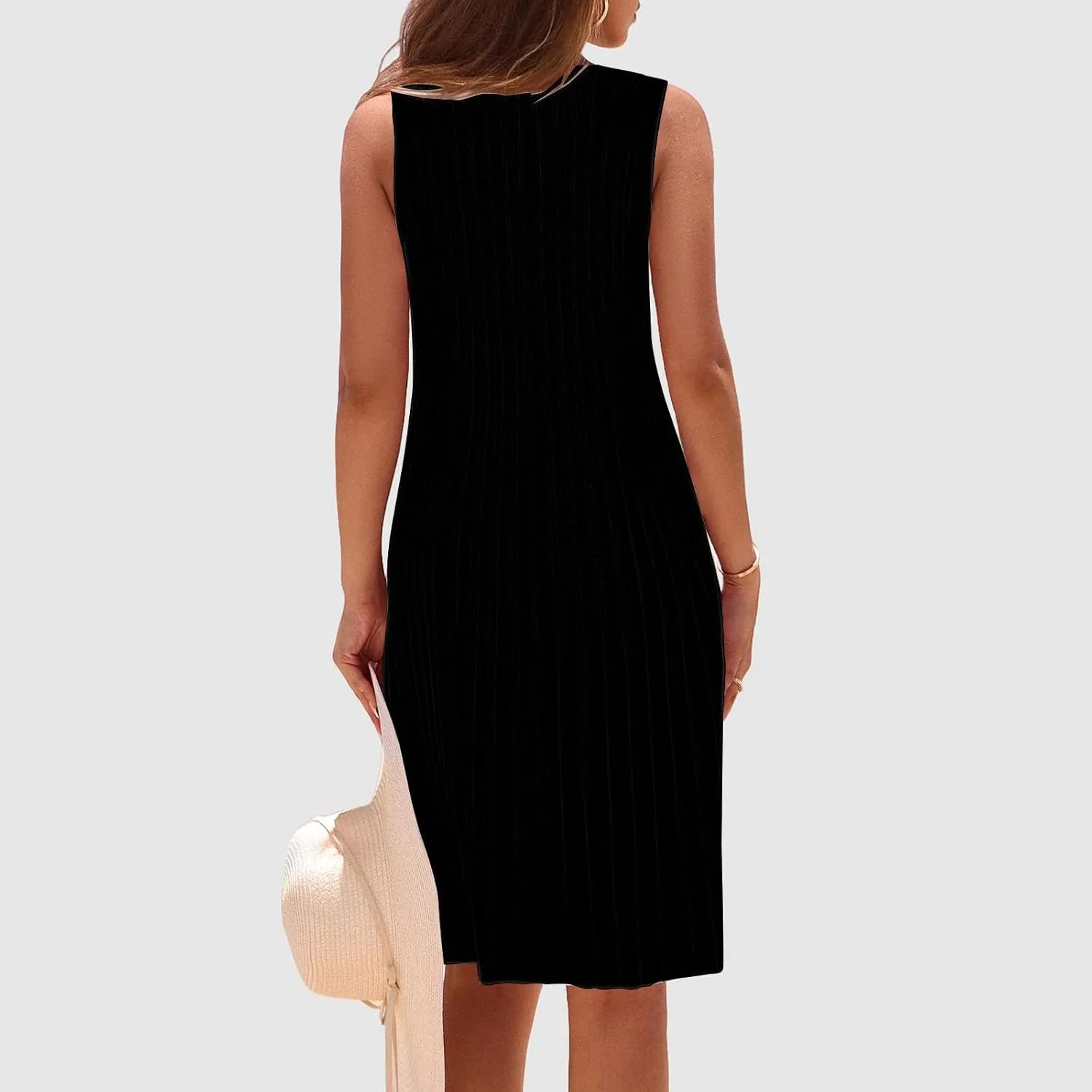 Womens Summer Sleeveless Mini Dress Crewneck Casual A Line Pleated Cover Ups Swing Tank Dresses