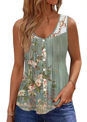 Womens Tank Tops Dressy Casual Summer Lace Sleeveless V Neck Tee Shirts Pleated Front Button Blouses