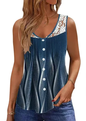 Womens Tank Tops Dressy Casual Summer Lace Sleeveless V Neck Tee Shirts Pleated Front Button Blouses