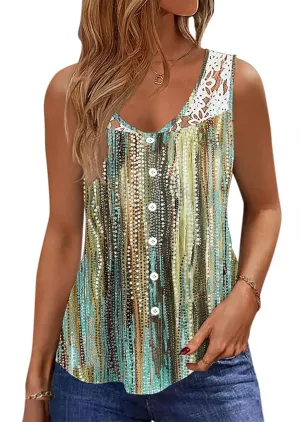 Womens Tank Tops Dressy Casual Summer Lace Sleeveless V Neck Tee Shirts Pleated Front Button Blouses