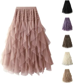 Women'S Tulle Skirt Elastic Waist Tutu Skirt Layered Puffy Fairy Skirts Mesh Layered Skirts Party Skirts