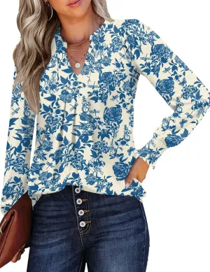 Womens V Neck Long Sleeve Blouses Tops 2024 Fall Fashion Ruffle Cuffs Dressy Casual T-Shirts