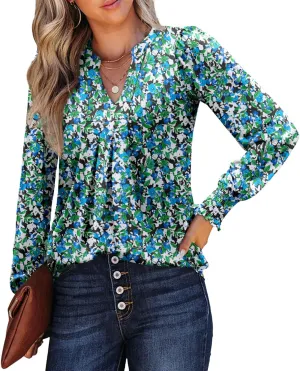 Womens V Neck Long Sleeve Blouses Tops 2024 Fall Fashion Ruffle Cuffs Dressy Casual T-Shirts
