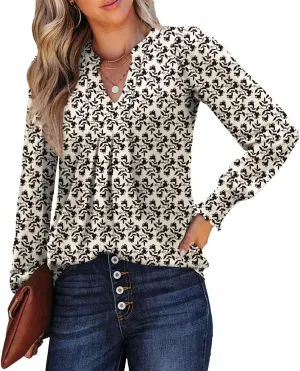 Womens V Neck Long Sleeve Blouses Tops 2024 Fall Fashion Ruffle Cuffs Dressy Casual T-Shirts