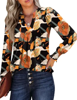 Womens V Neck Long Sleeve Blouses Tops 2024 Fall Fashion Ruffle Cuffs Dressy Casual T-Shirts