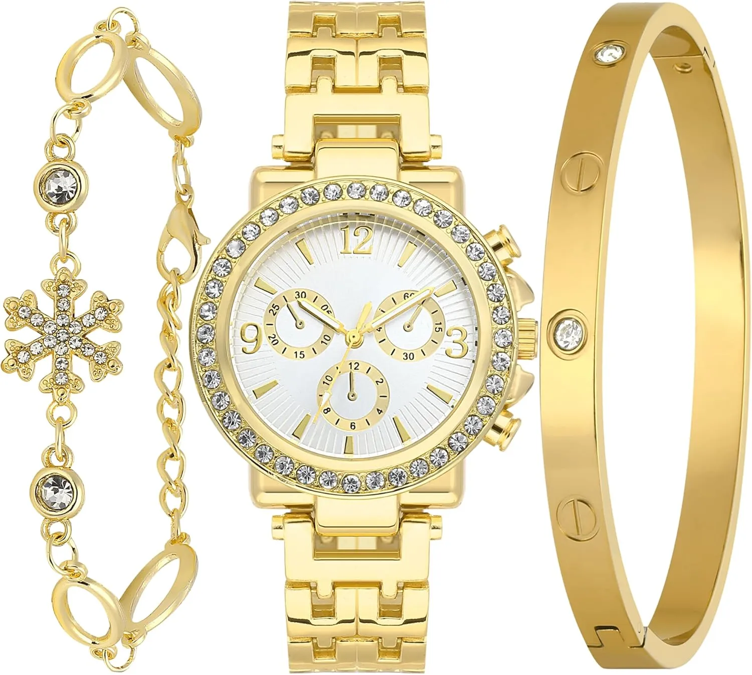 Women's Watch with Gold Bracelet Set, Gold Watches for Women, Gold Bracelets for Women, Womens Fashion Accessories, Dainty Women Watch, Gold Bangles for Women, Birthday Gifts for Mom