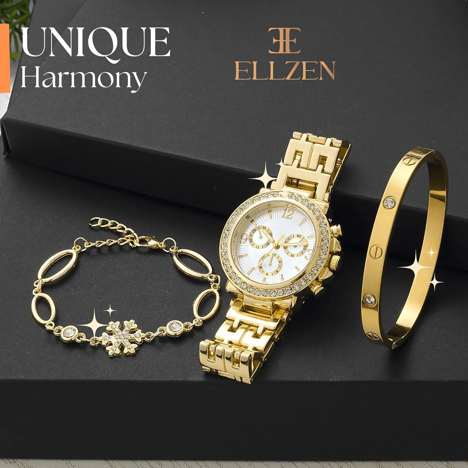 Women's Watch with Gold Bracelet Set, Gold Watches for Women, Gold Bracelets for Women, Womens Fashion Accessories, Dainty Women Watch, Gold Bangles for Women, Birthday Gifts for Mom
