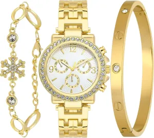 Women's Watch with Gold Bracelet Set, Gold Watches for Women, Gold Bracelets for Women, Womens Fashion Accessories, Dainty Women Watch, Gold Bangles for Women, Birthday Gifts for Mom