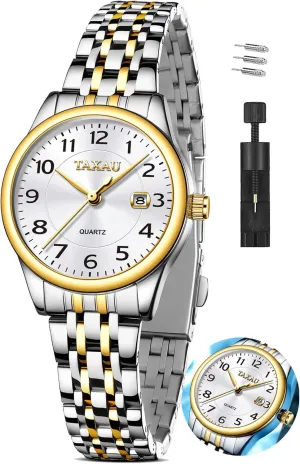 Women's Watches Roman Numeral Diamond Stainless Steel Waterproof Watches for Women with Date Day Women Wristwatch