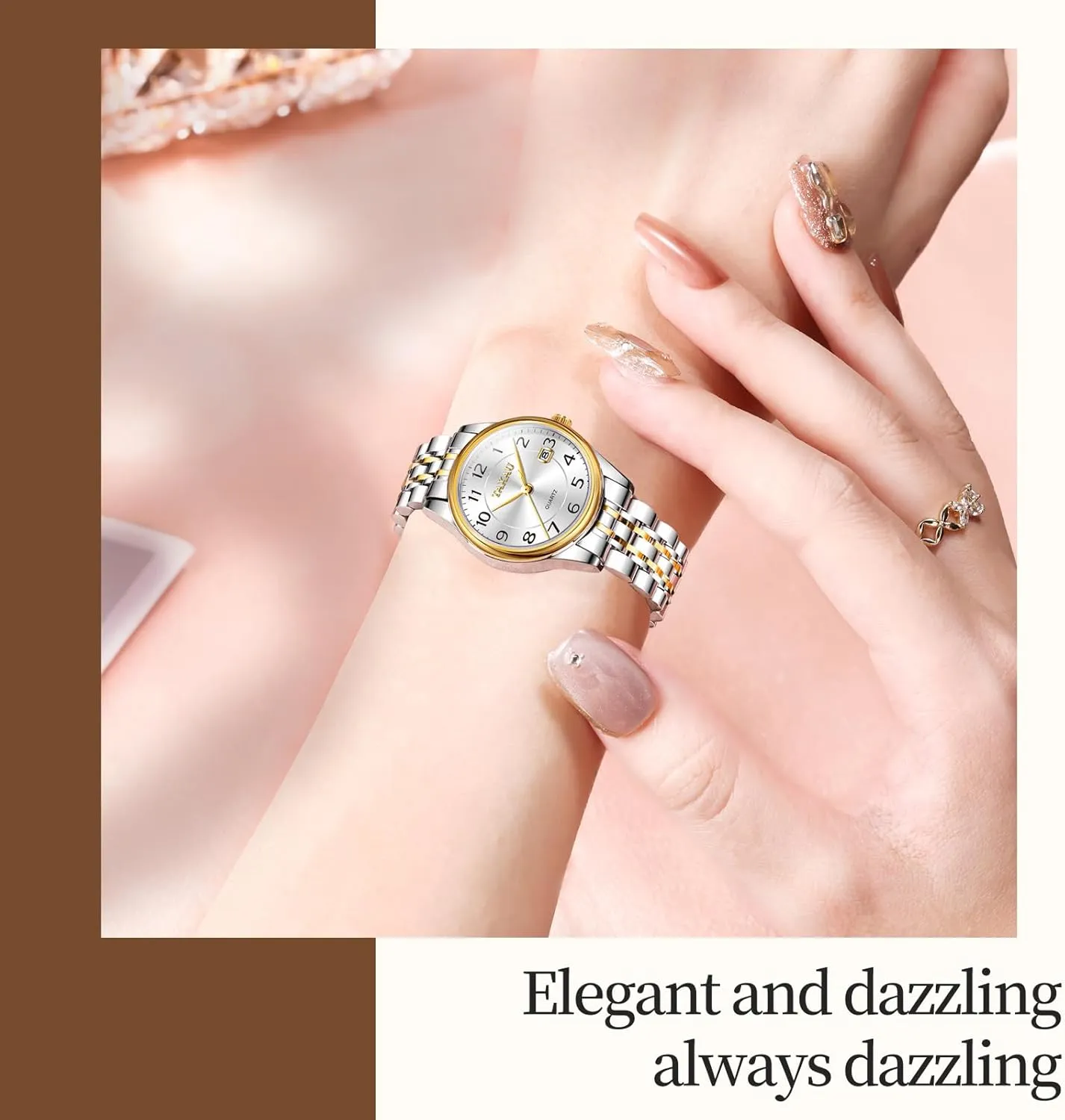 Women's Watches Roman Numeral Diamond Stainless Steel Waterproof Watches for Women with Date Day Women Wristwatch