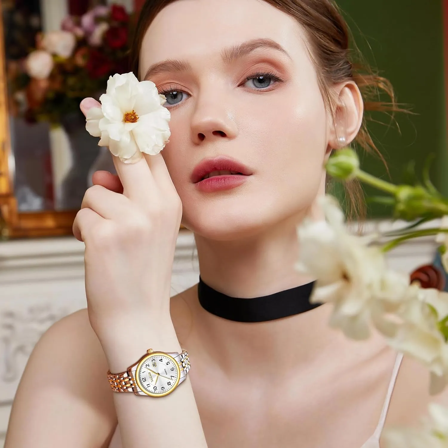 Women's Watches Roman Numeral Diamond Stainless Steel Waterproof Watches for Women with Date Day Women Wristwatch