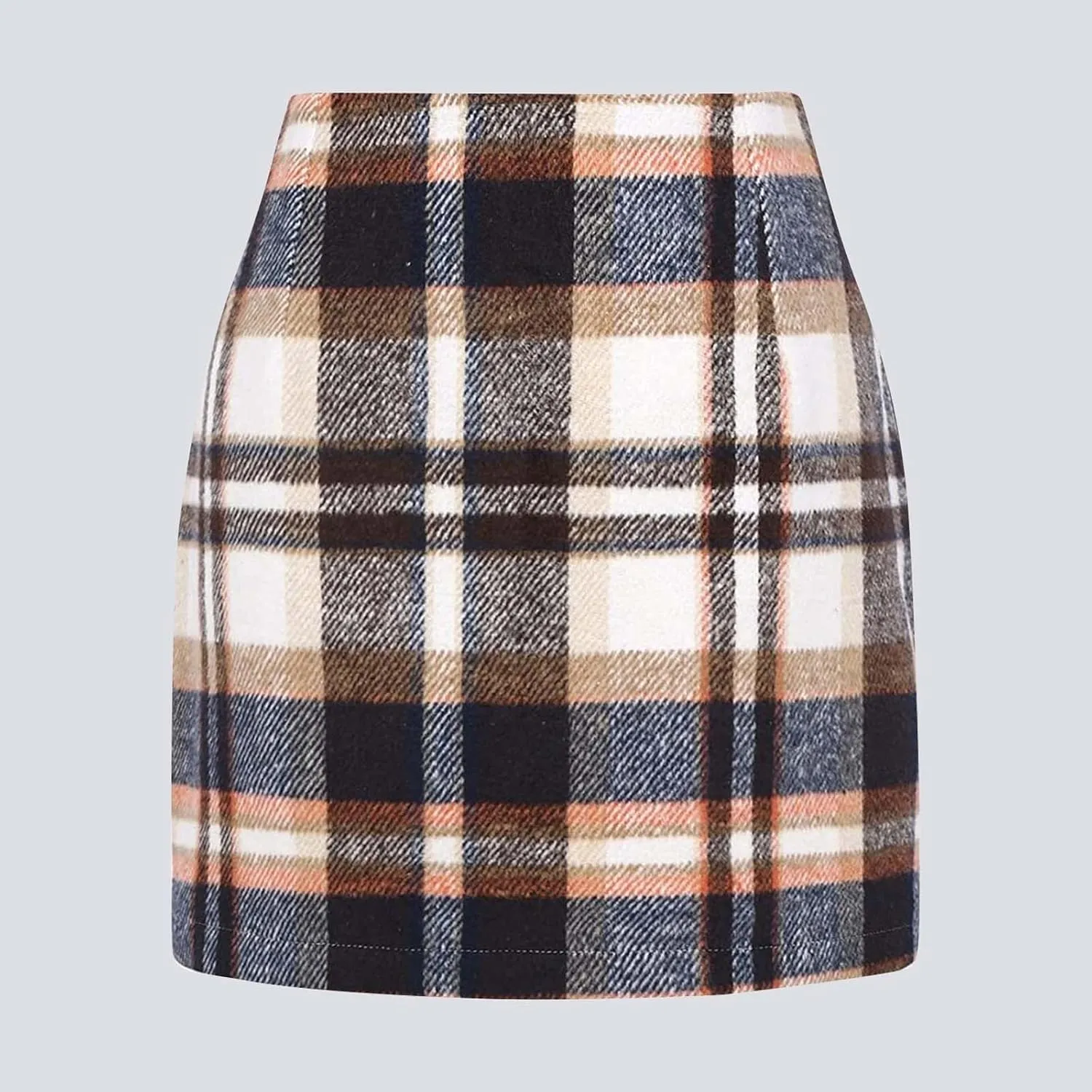 Womens Wool Plaid Mini Skirt Fall Winter High Waisted Bodycon Pencil Skirt Outfits for Women