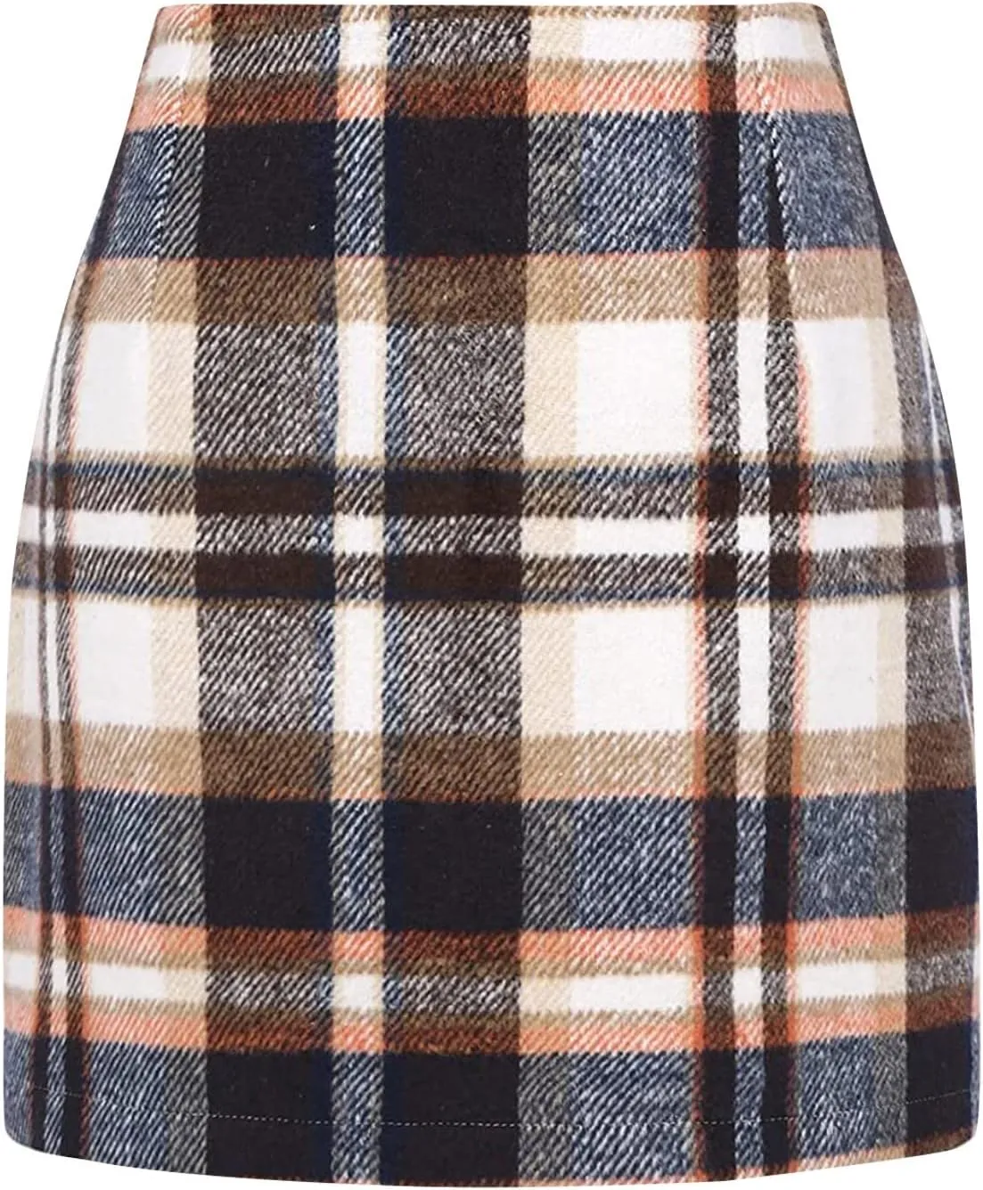 Womens Wool Plaid Mini Skirt Fall Winter High Waisted Bodycon Pencil Skirt Outfits for Women