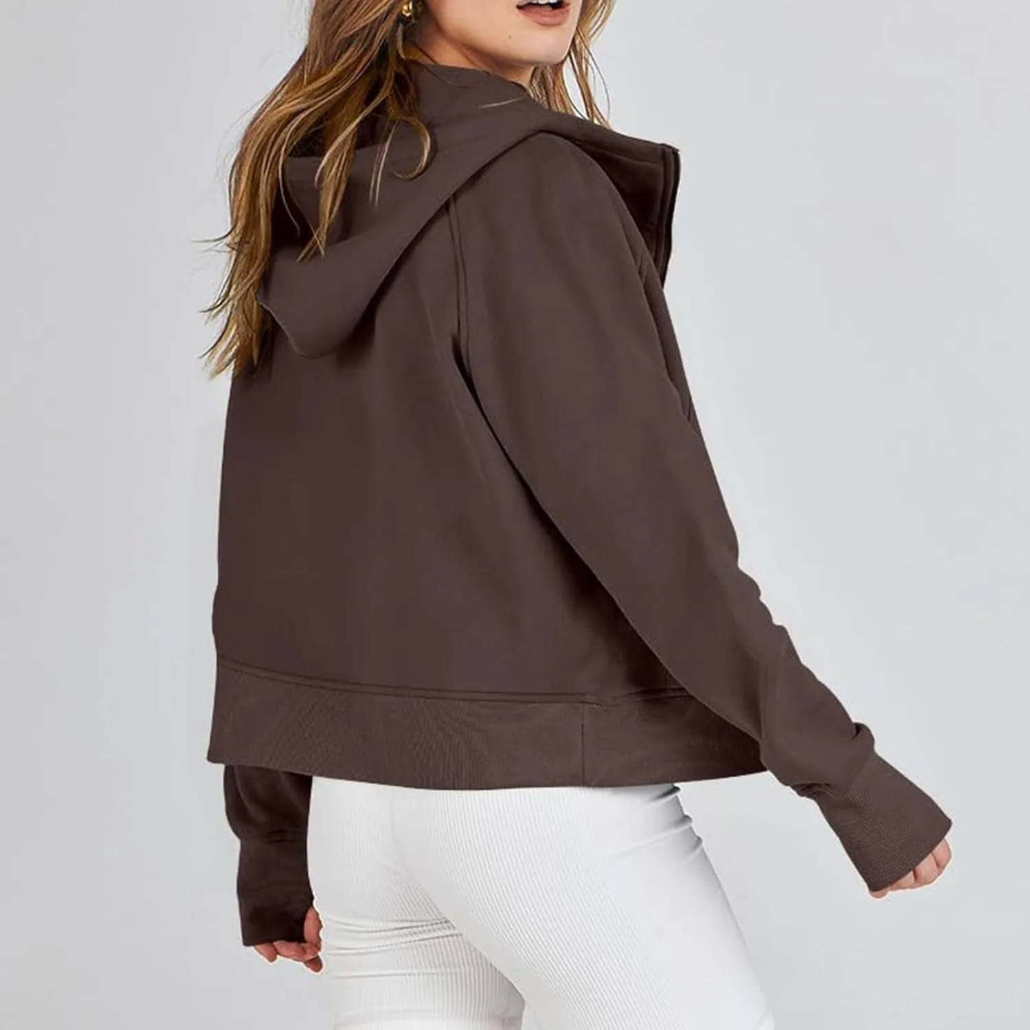 Womens Zip Up Hoodies Fleece Jackets Oversized Sweatshirts Full Zipper Long Sleeve Coats Thumb Hole Pullover Pockets