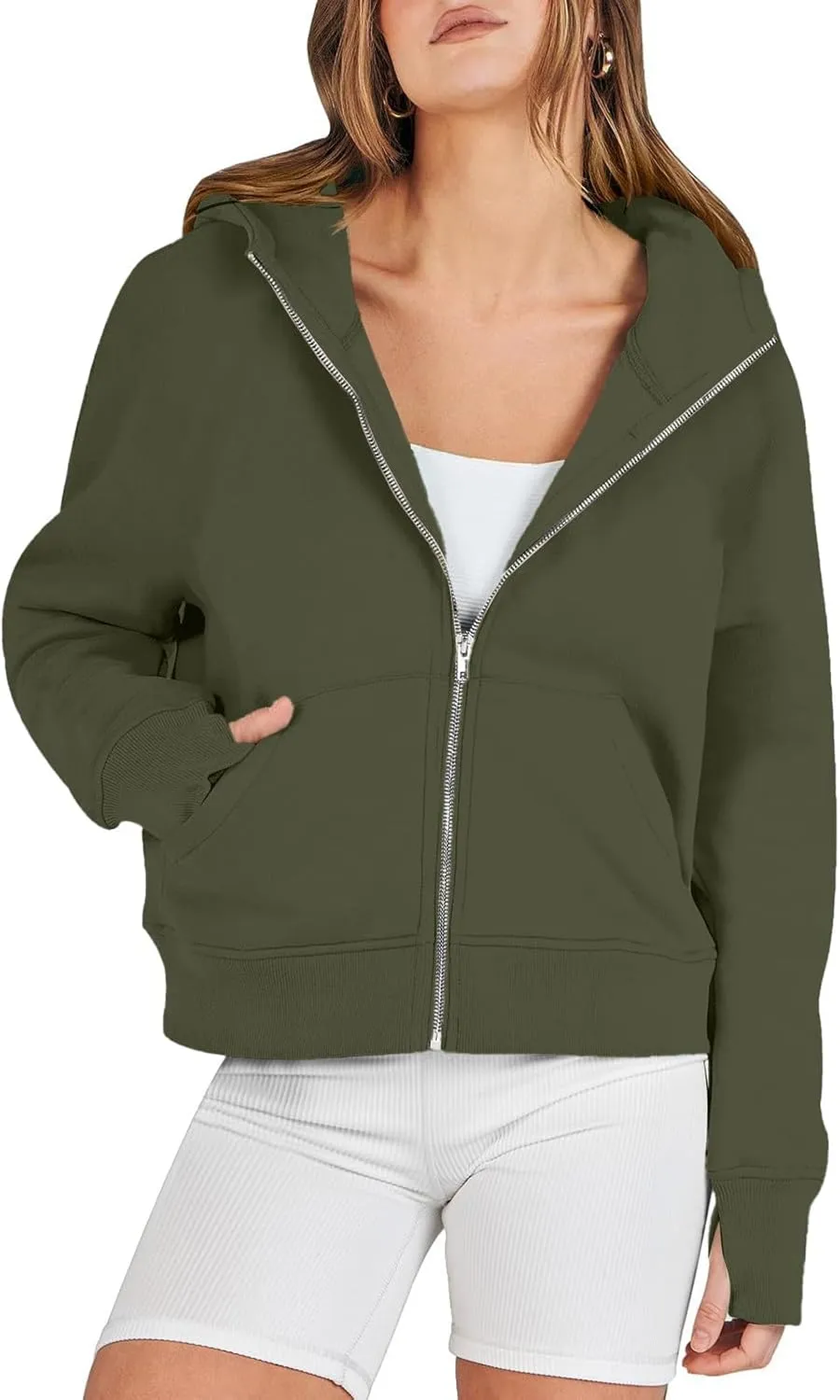 Womens Zip Up Hoodies Fleece Jackets Oversized Sweatshirts Full Zipper Long Sleeve Coats Thumb Hole Pullover Pockets