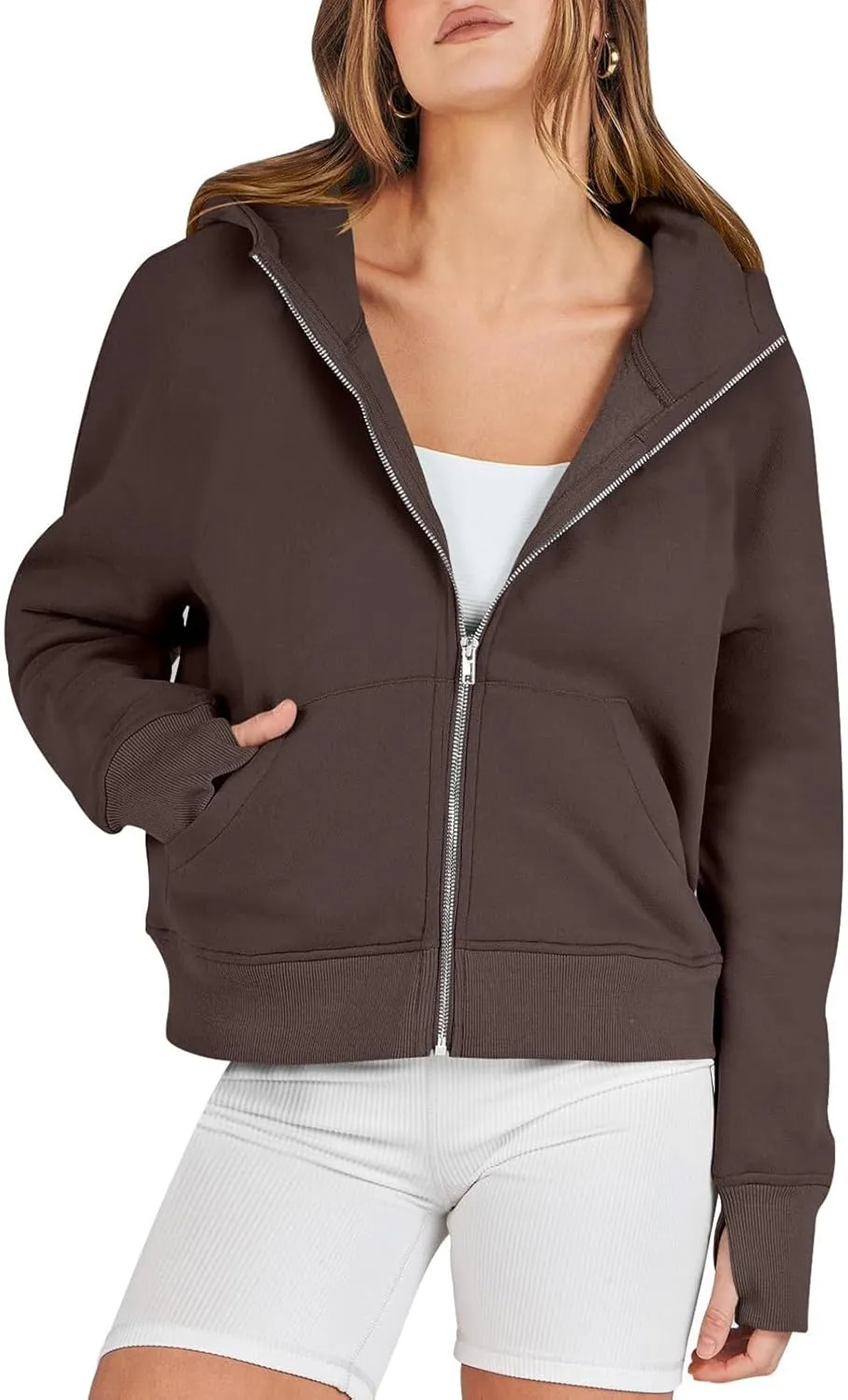 Womens Zip Up Hoodies Fleece Jackets Oversized Sweatshirts Full Zipper Long Sleeve Coats Thumb Hole Pullover Pockets