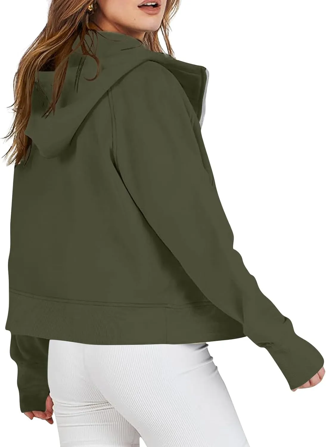 Womens Zip Up Hoodies Fleece Jackets Oversized Sweatshirts Full Zipper Long Sleeve Coats Thumb Hole Pullover Pockets