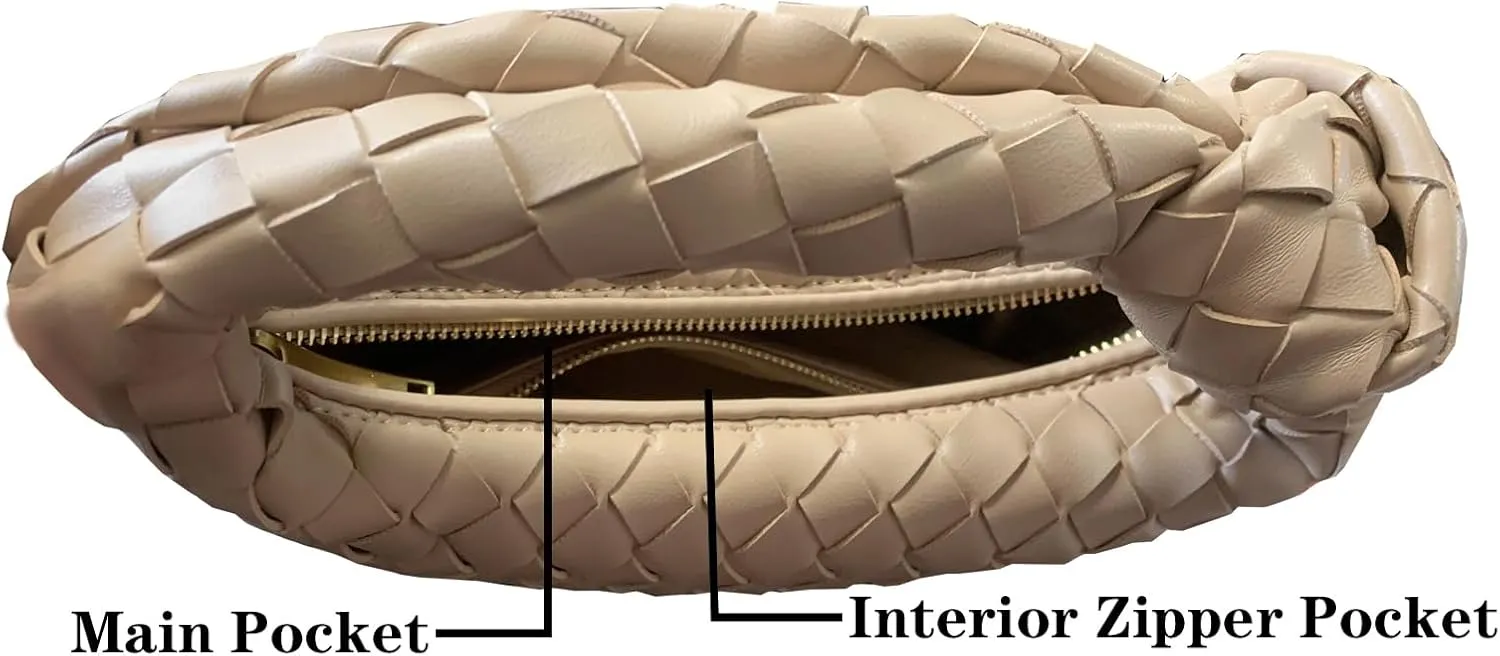 Woven Handbag for Women Knotted Top-Handle Bag Soft PU Leather Hobo Bag Fashion Ladies Evening Clutch