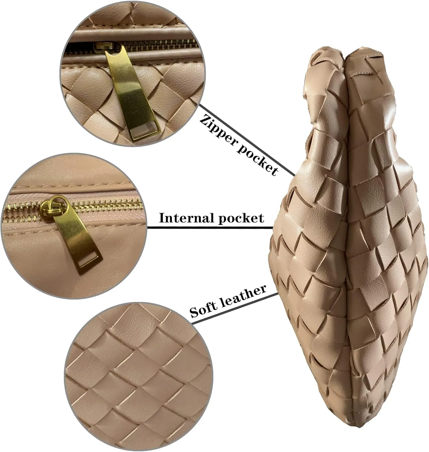 Woven Handbag for Women Knotted Top-Handle Bag Soft PU Leather Hobo Bag Fashion Ladies Evening Clutch
